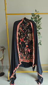 Black Georgette Dress material with Butterfly embroidery