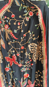 Black Georgette Dress material with Butterfly embroidery