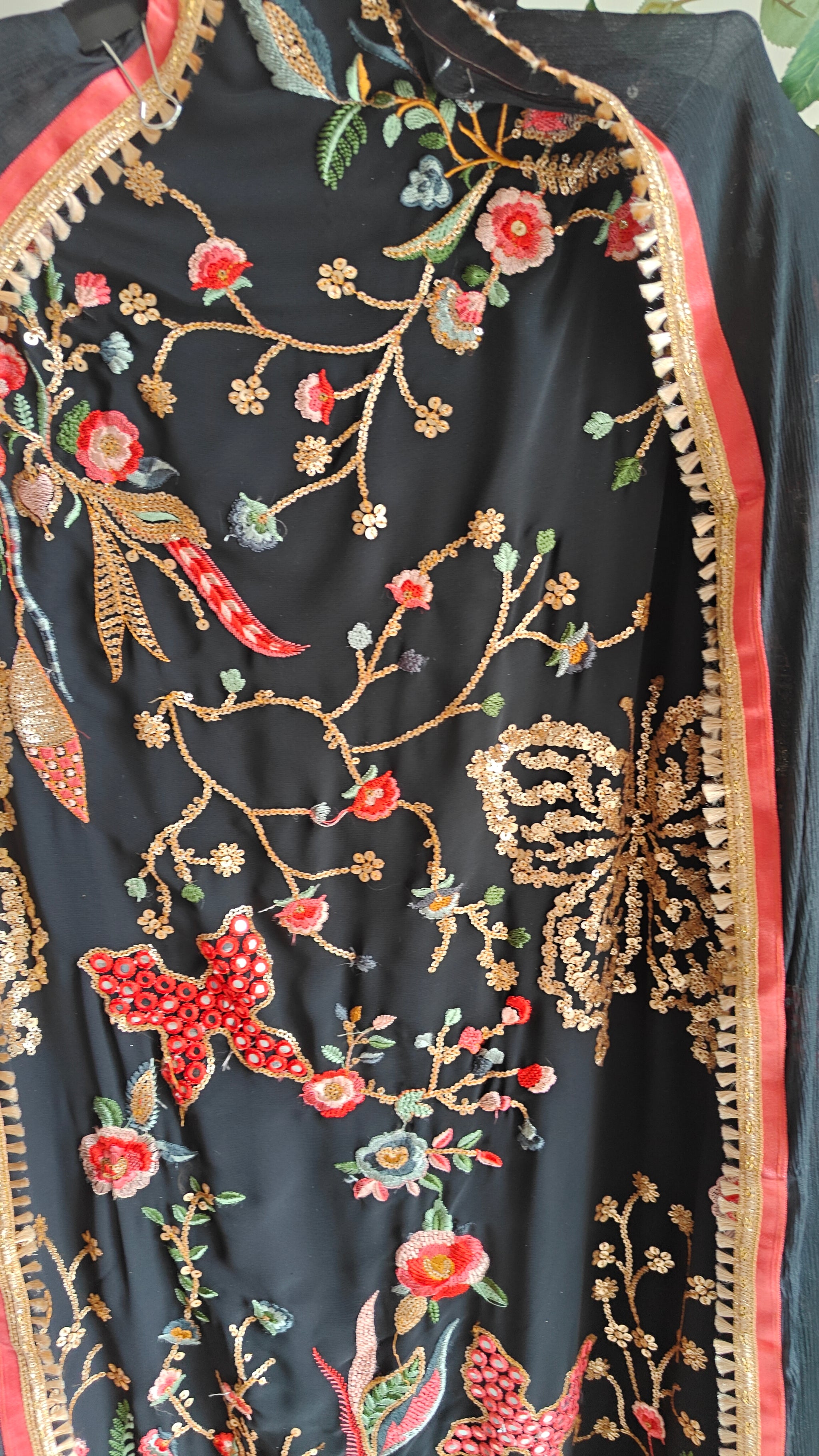 Black Georgette Dress material with Butterfly embroidery