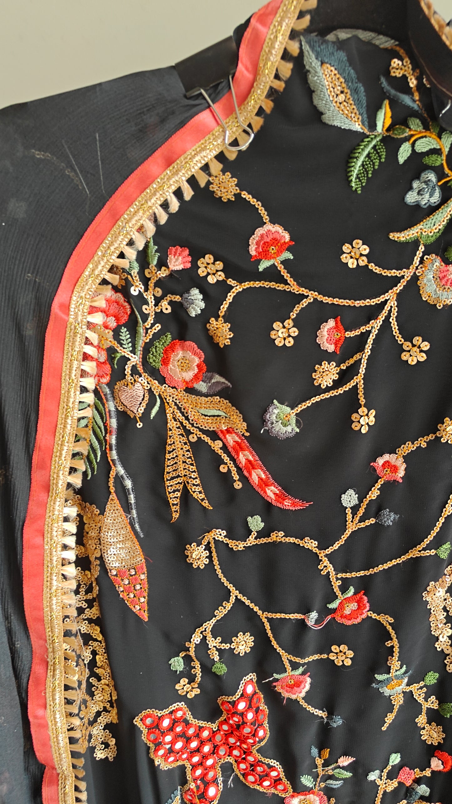 Black Georgette Dress material with Butterfly embroidery