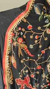 Black Georgette Dress material with Butterfly embroidery