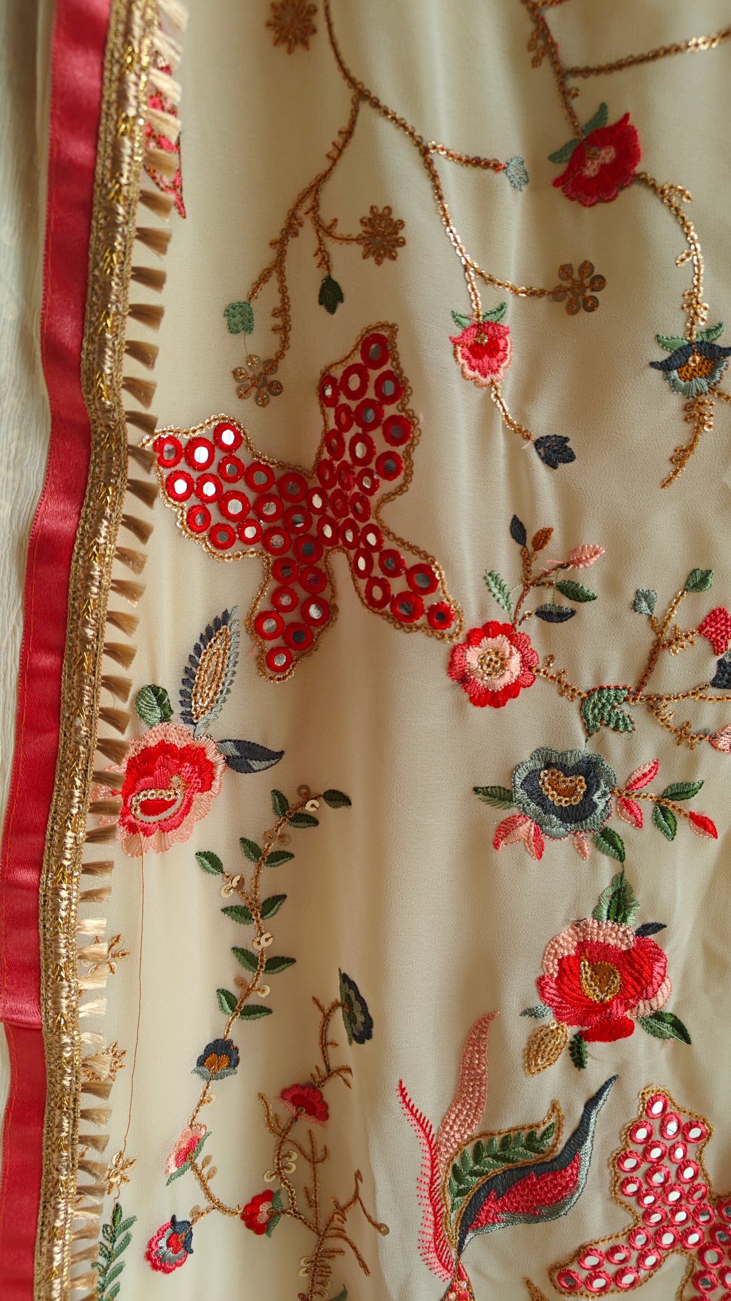 Cream Georgette Dress material with Butterfly embroidery