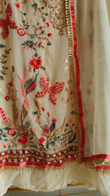Cream Georgette Dress material with Butterfly embroidery