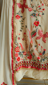 Cream Georgette Dress material with Butterfly embroidery