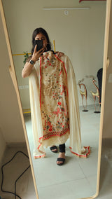 Cream Georgette Dress material with Butterfly embroidery