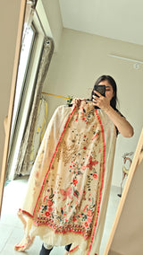 Cream Georgette Dress material with Butterfly embroidery