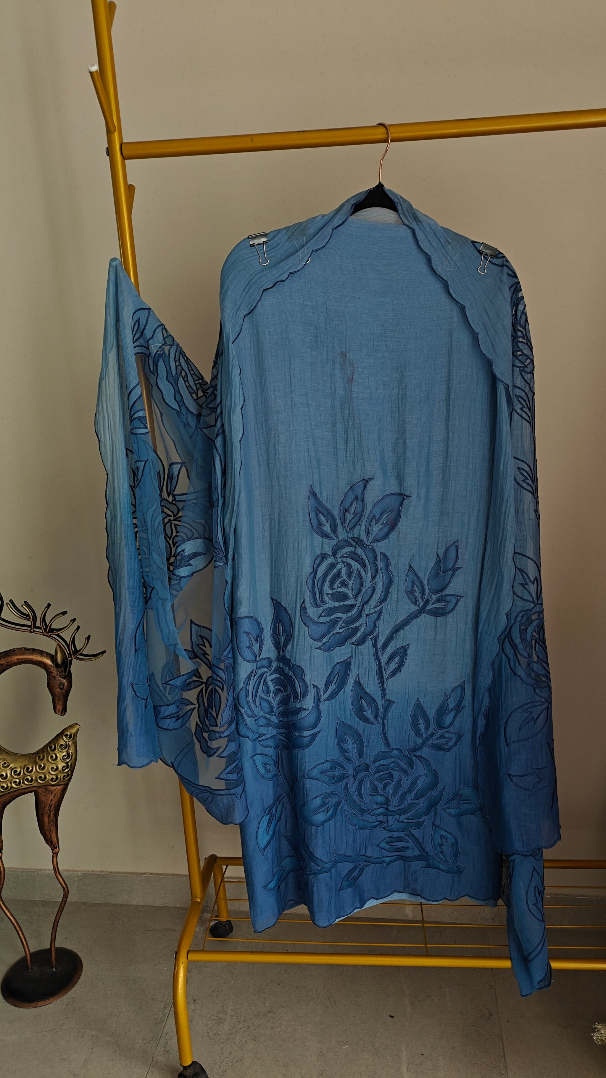 Blue Mul Cotton Patchwork Suit