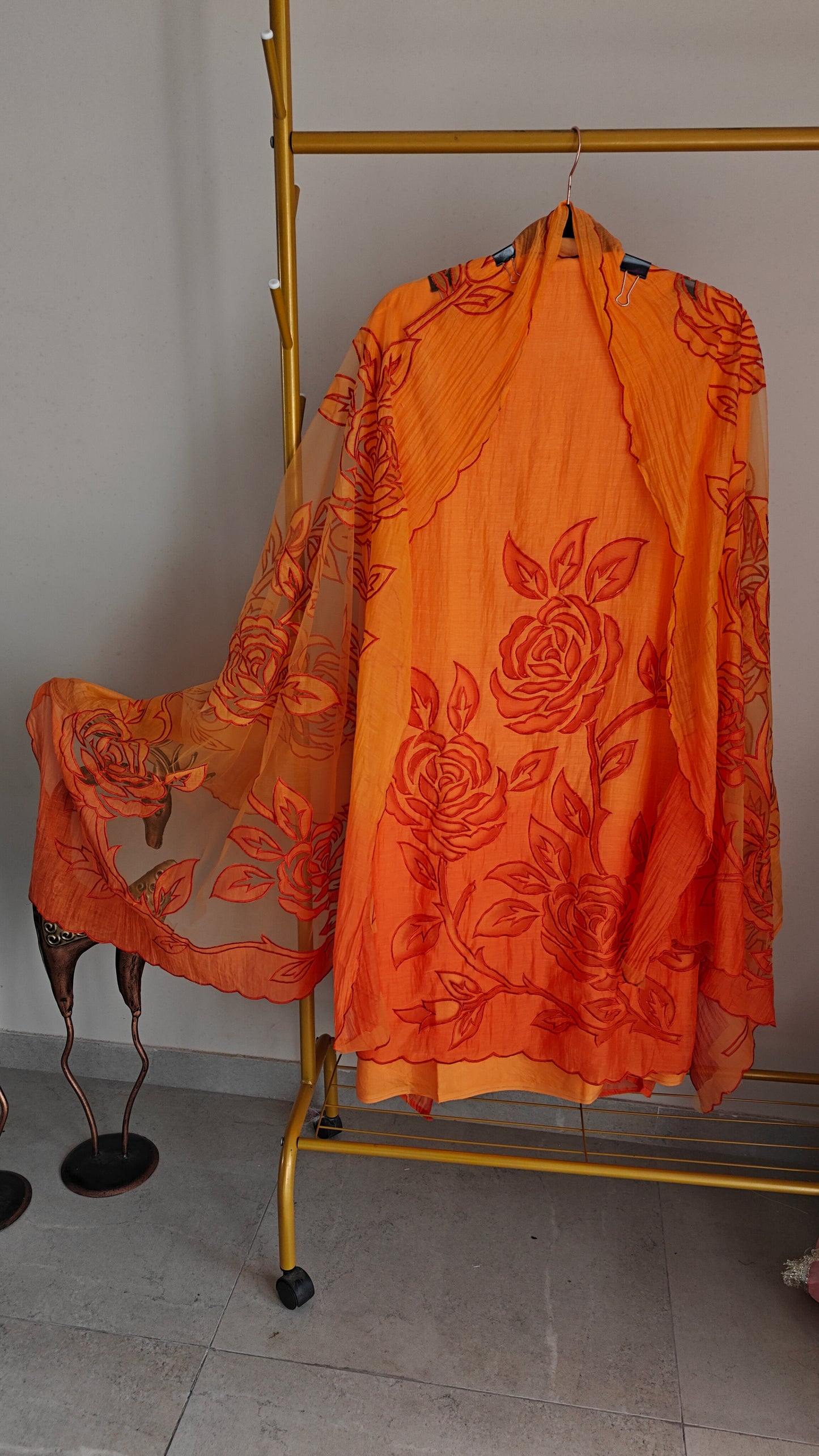 Orange Mul Cotton Patchwork Suit