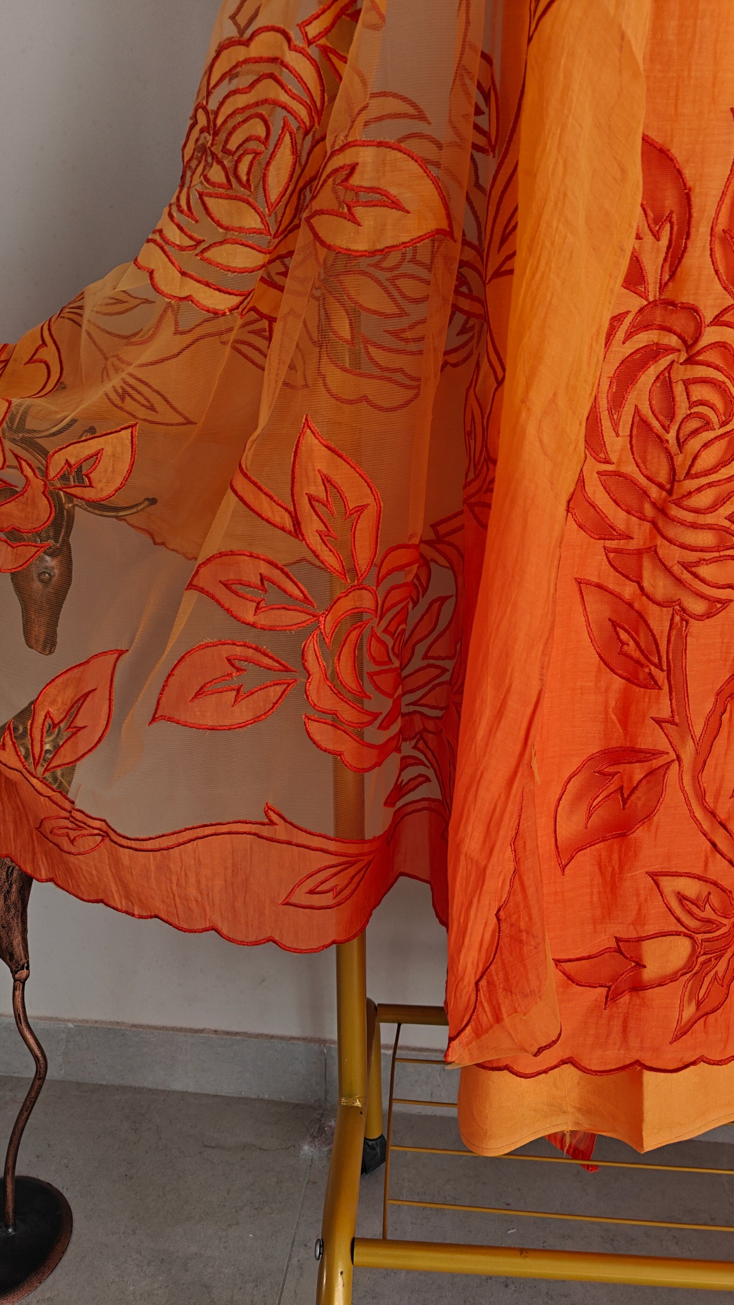 Orange Mul Cotton Patchwork Suit