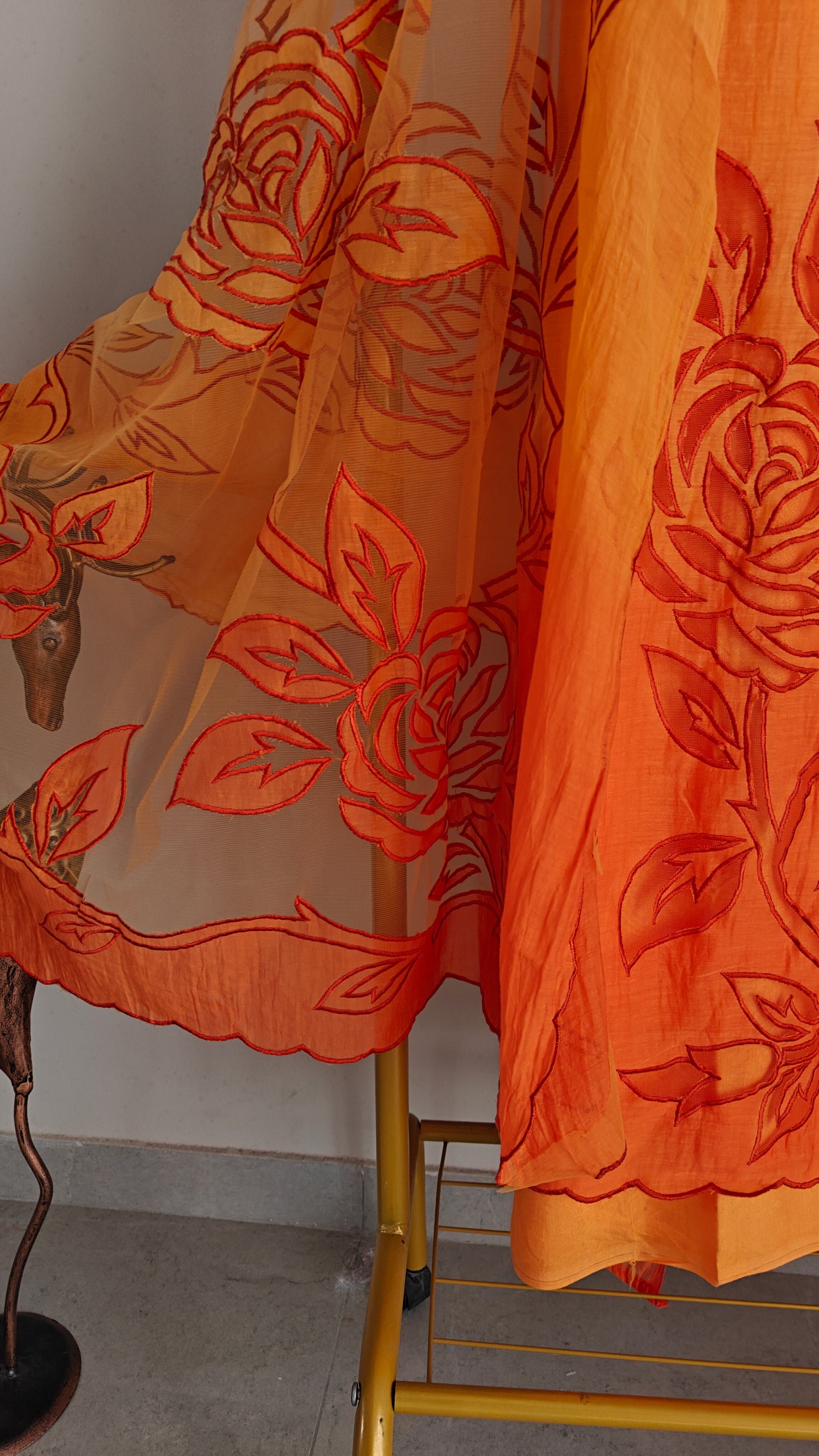 Orange Mul Cotton Patchwork Suit