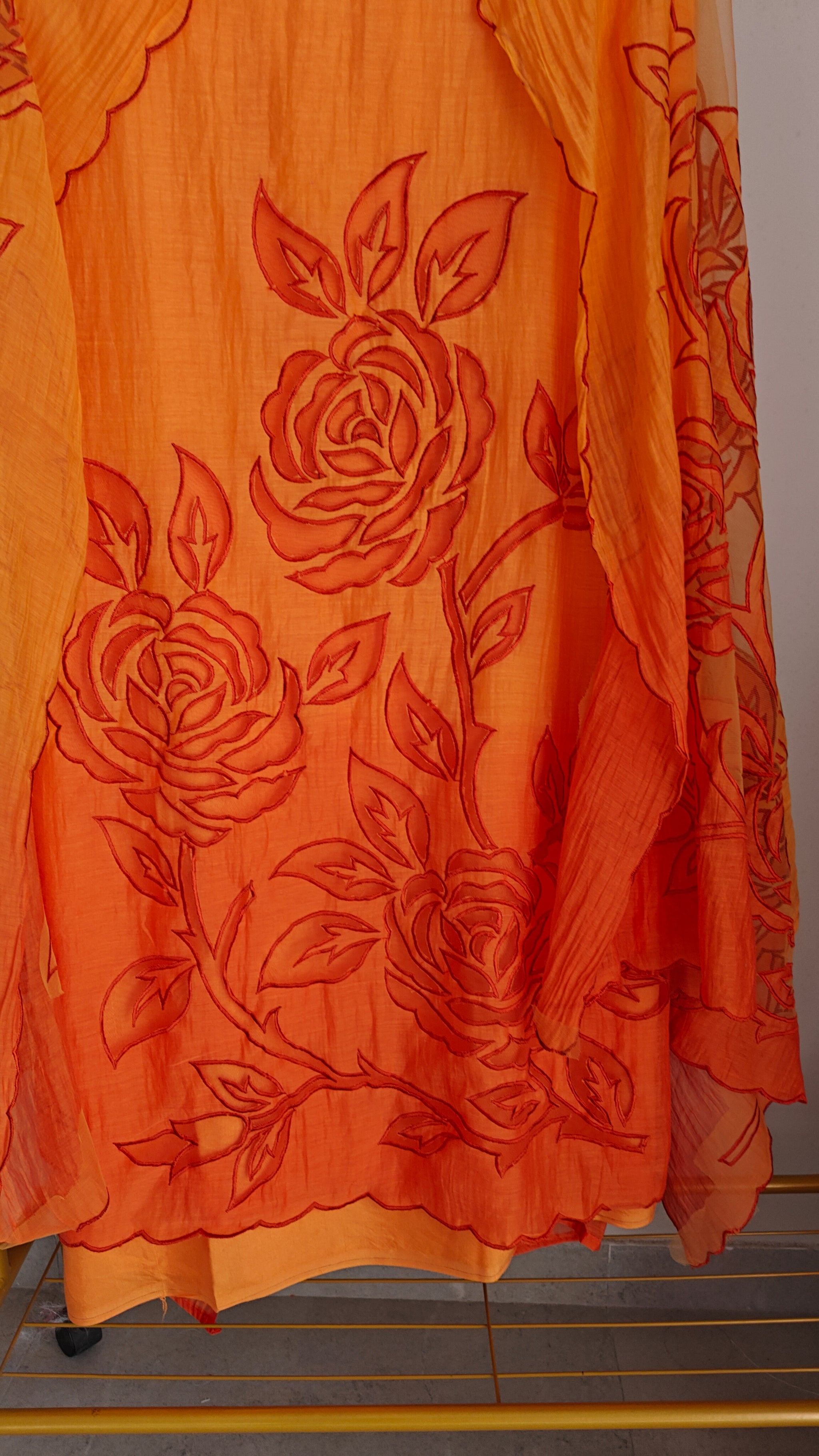 Orange Mul Cotton Patchwork Suit