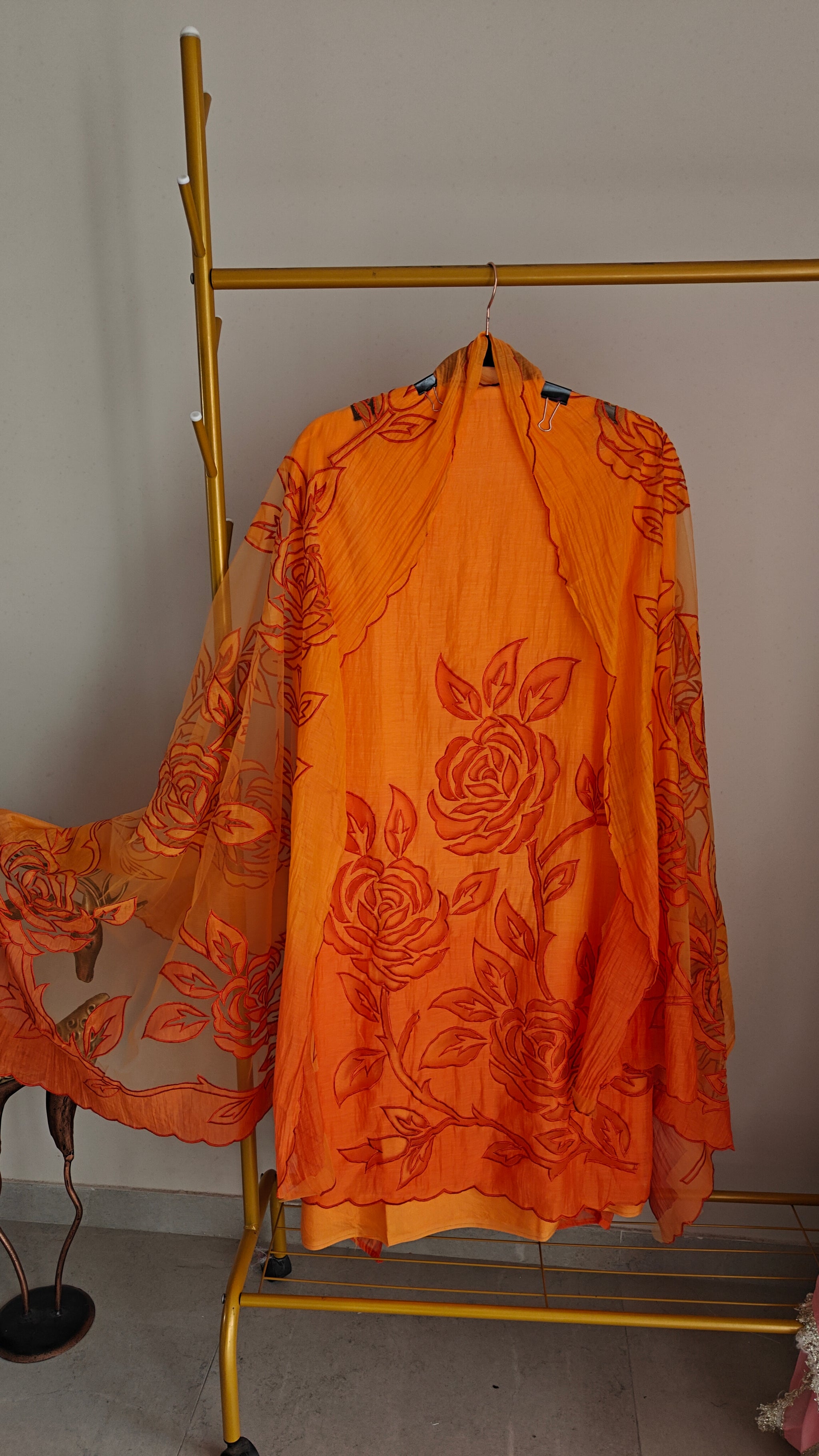Orange Mul Cotton Patchwork Suit