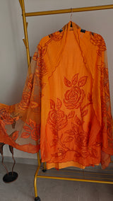 Orange Mul Cotton Patchwork Suit