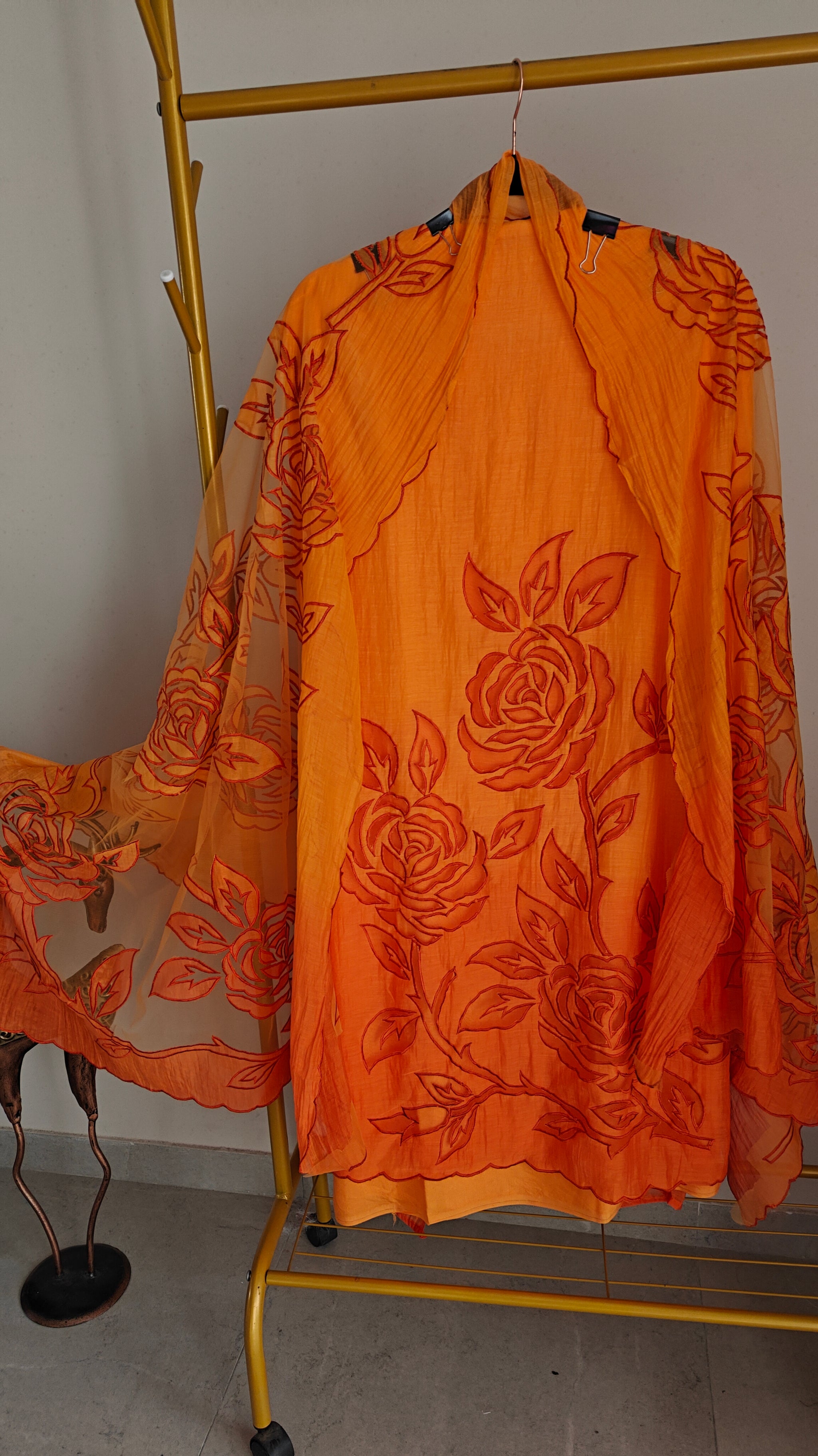 Orange Mul Cotton Patchwork Suit