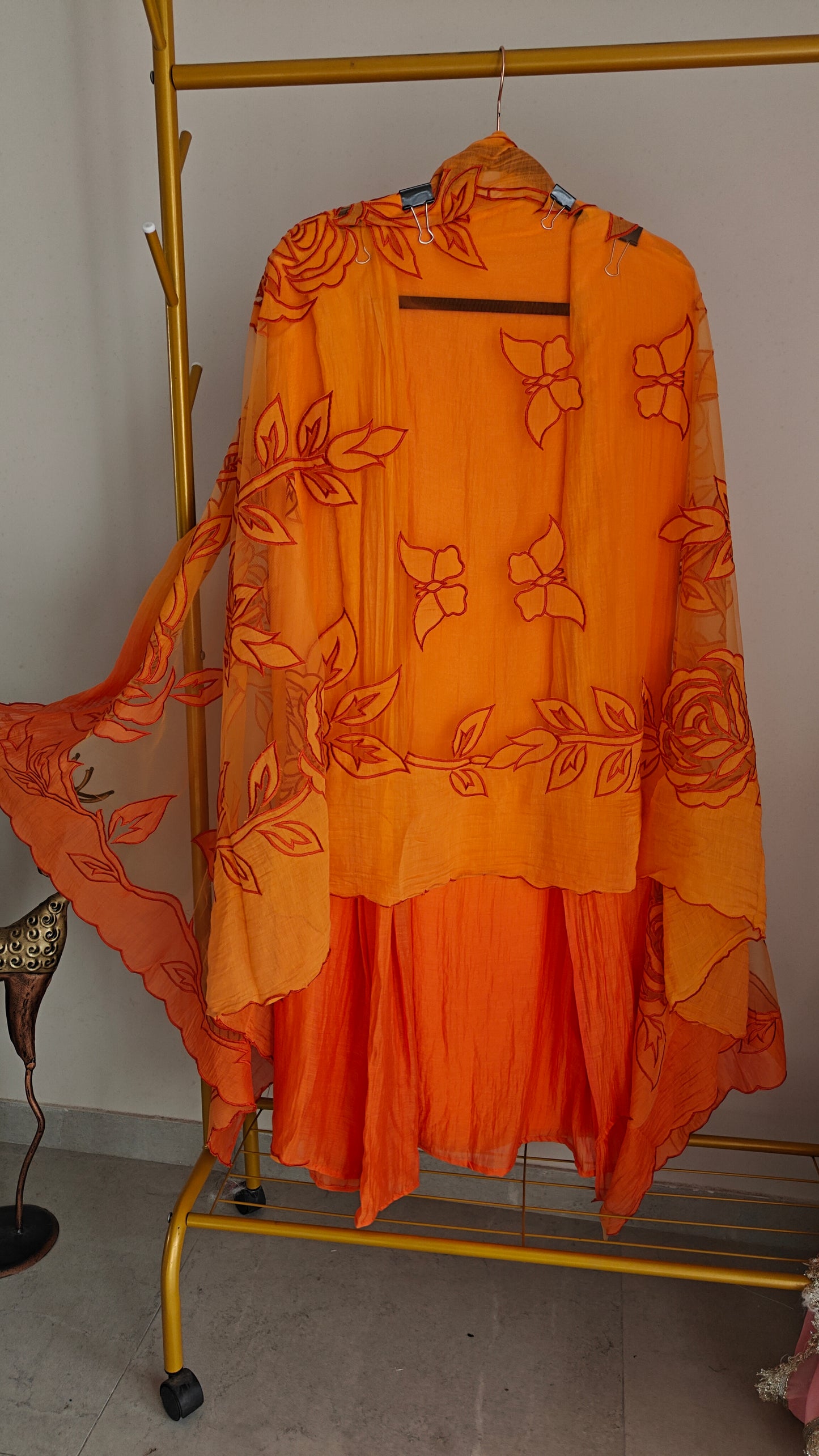 Orange Mul Cotton Patchwork Suit
