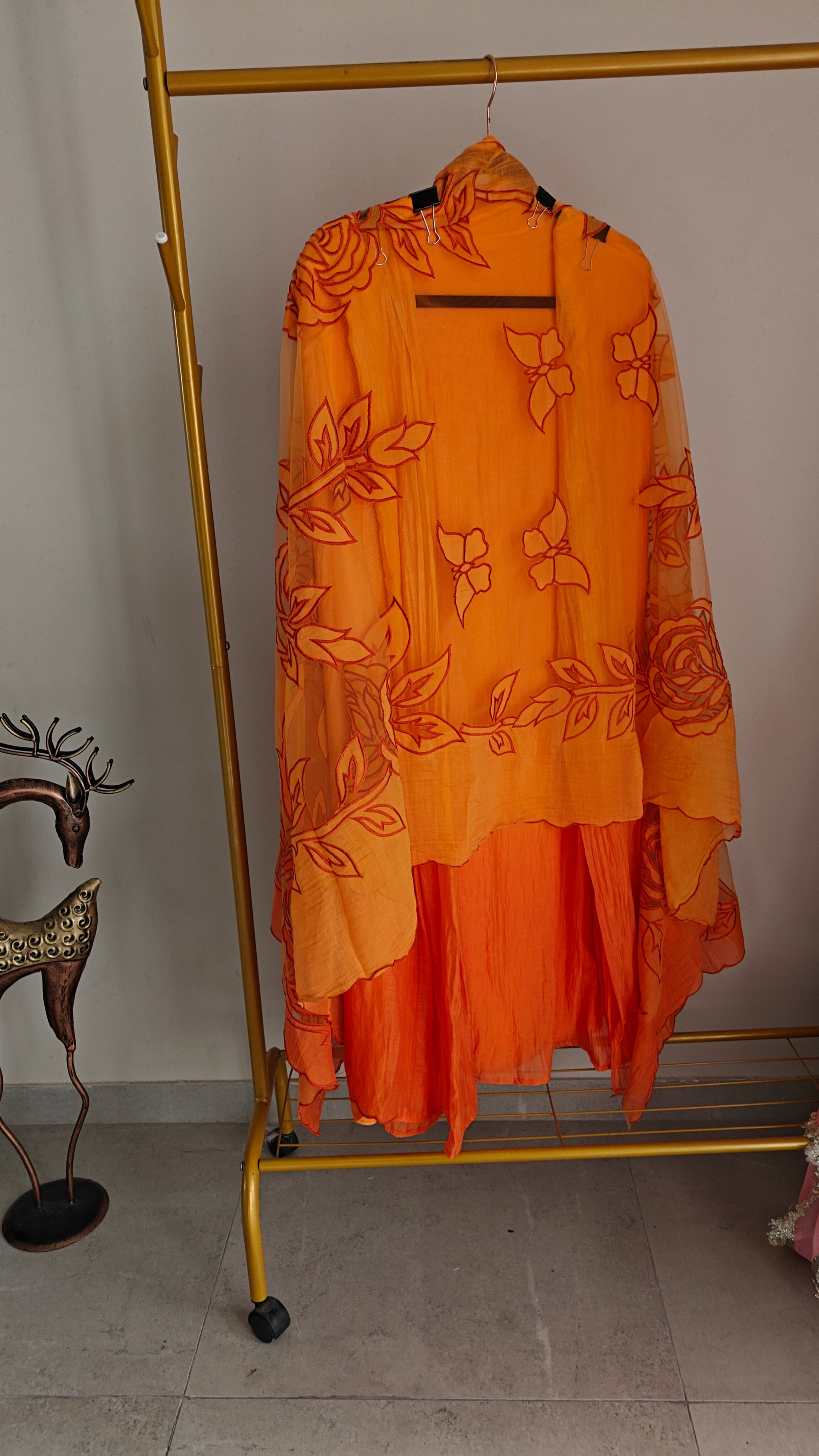 Orange Mul Cotton Patchwork Suit