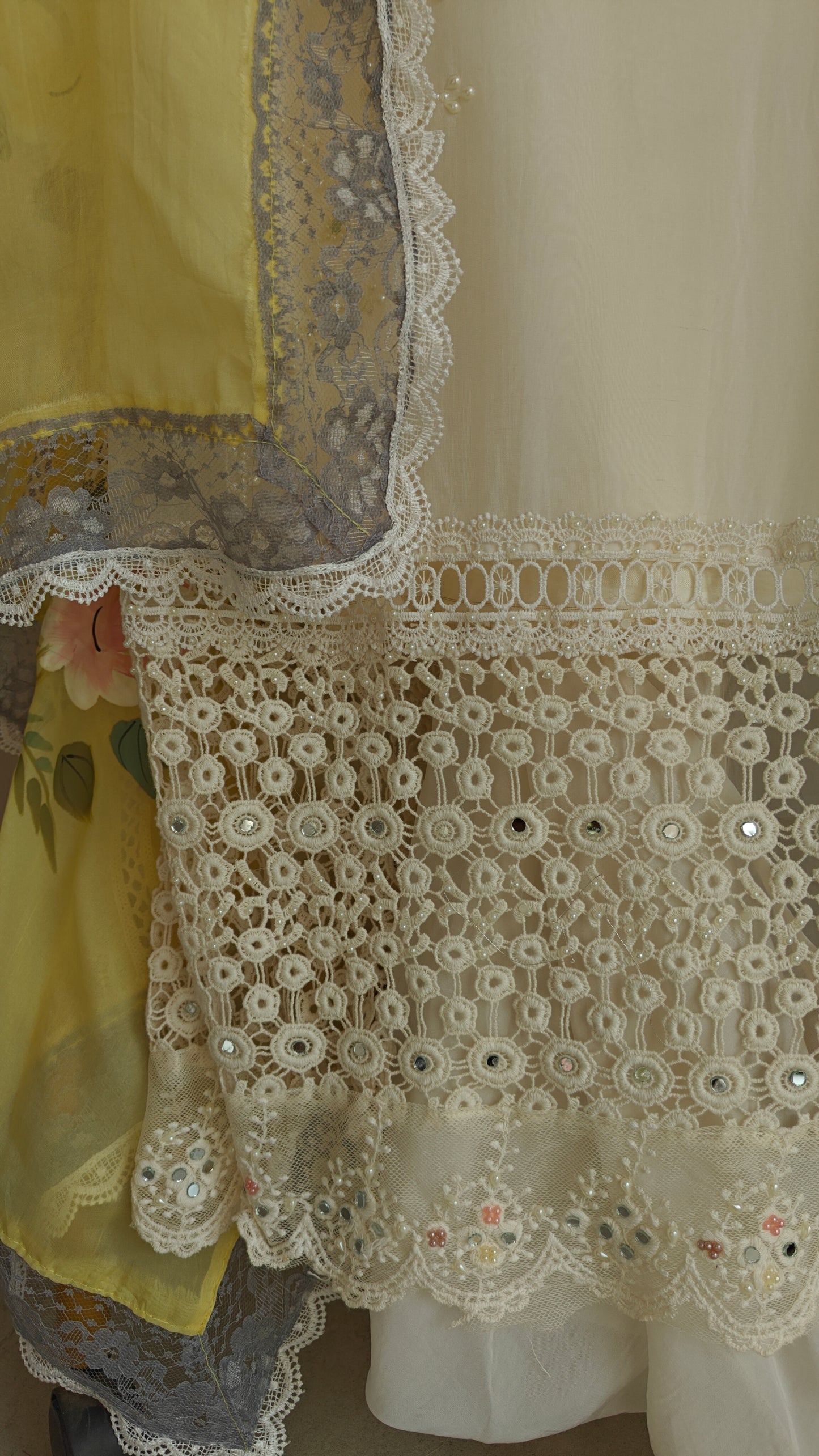 Handpainted and pearl embroidery Unstitched suit