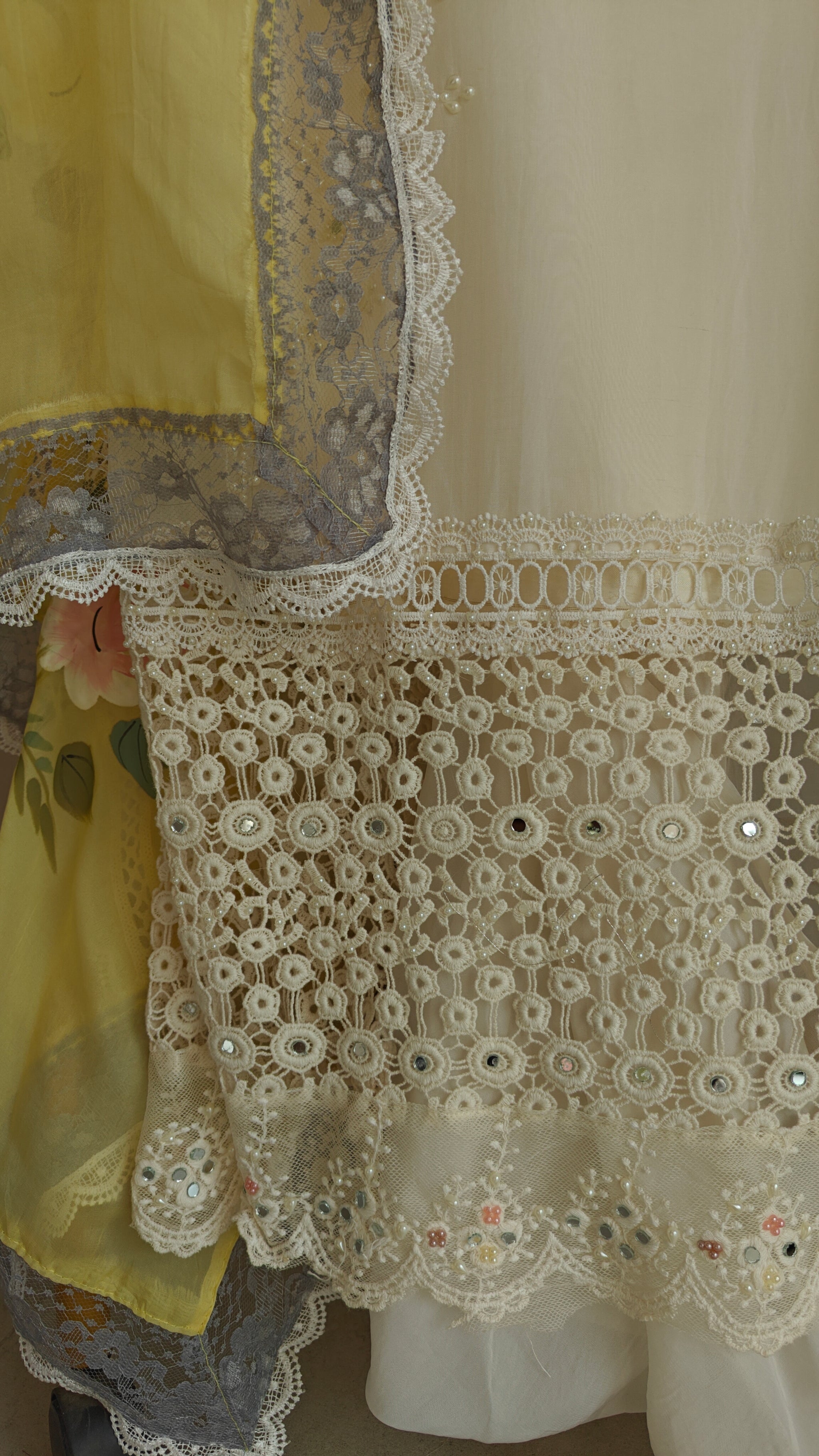 Handpainted and pearl embroidery Unstitched suit