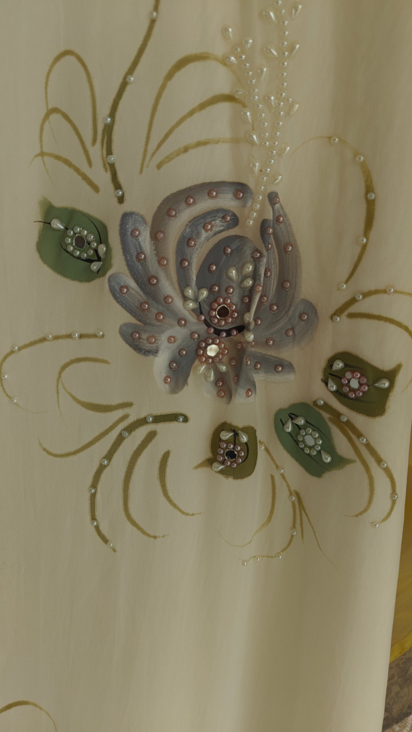 Handpainted and pearl embroidery Unstitched suit
