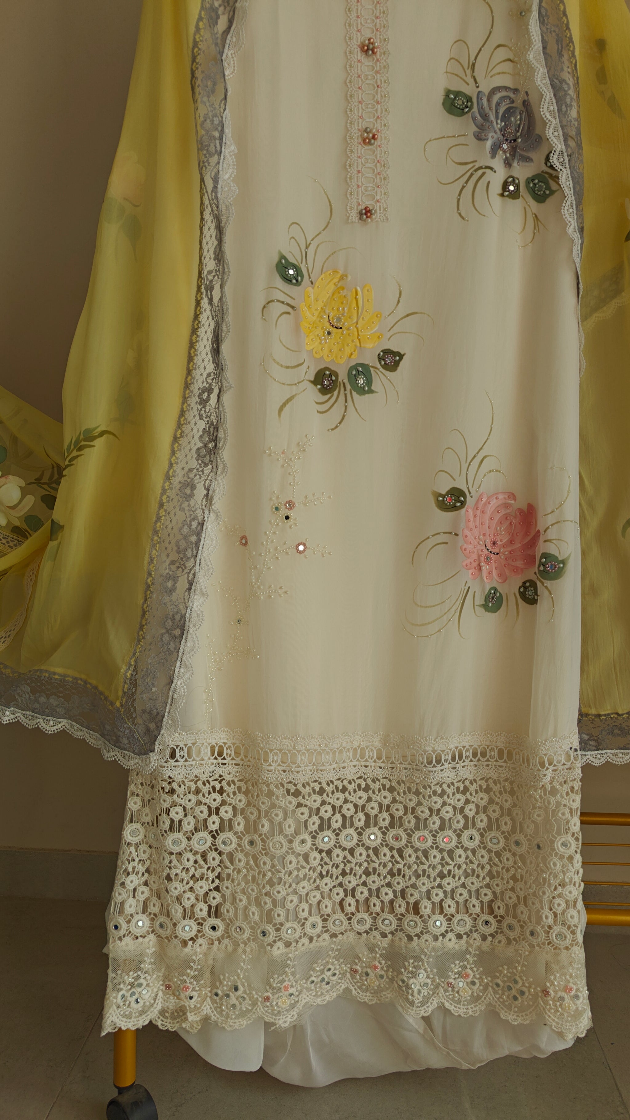 Handpainted and pearl embroidery Unstitched suit