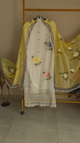 Handpainted and pearl embroidery Unstitched suit