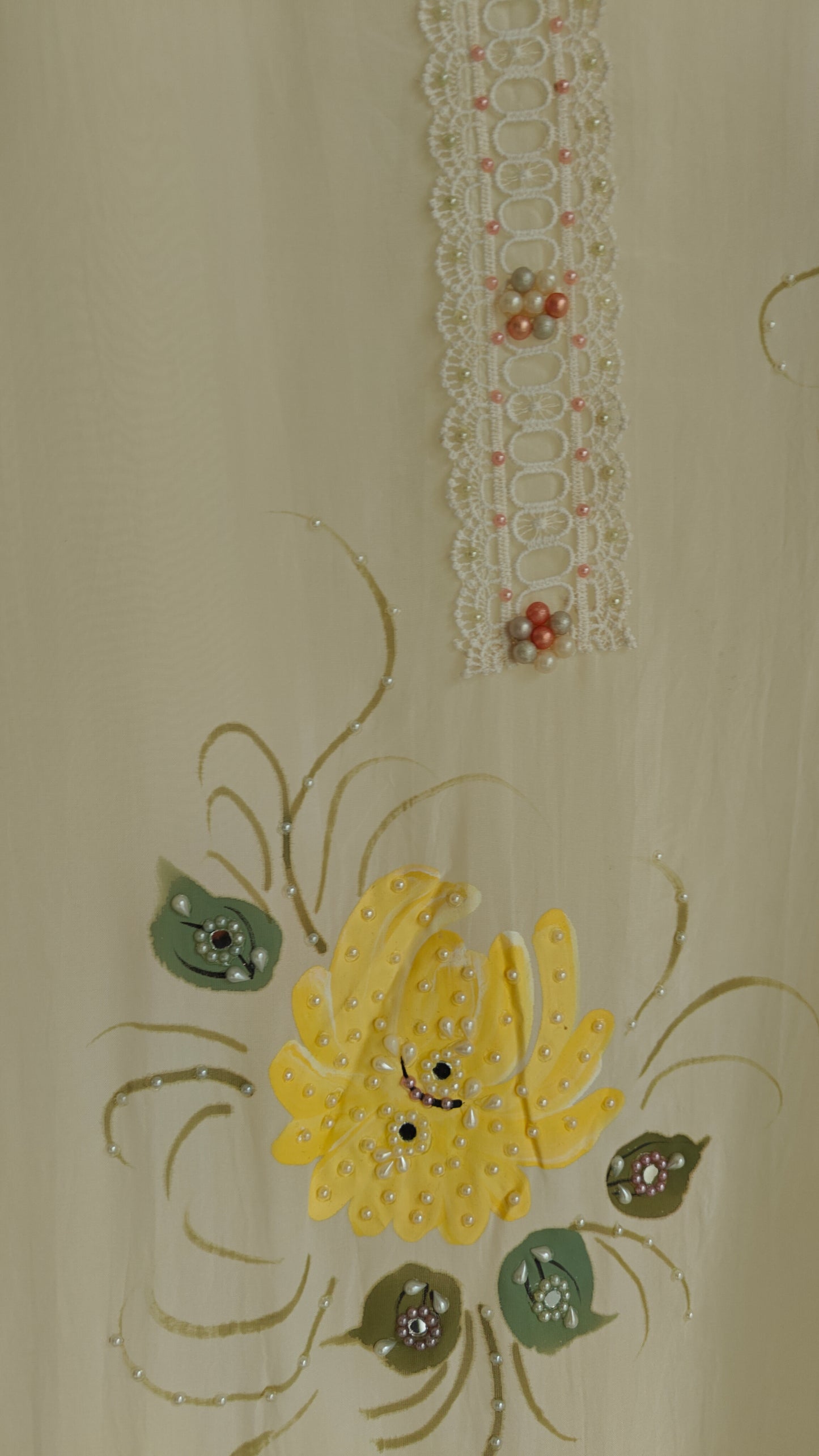 Handpainted and pearl embroidery Unstitched suit