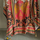 Pure Maheshwari Silk Embroidered yoke kurta semi stitched suit with digital print.