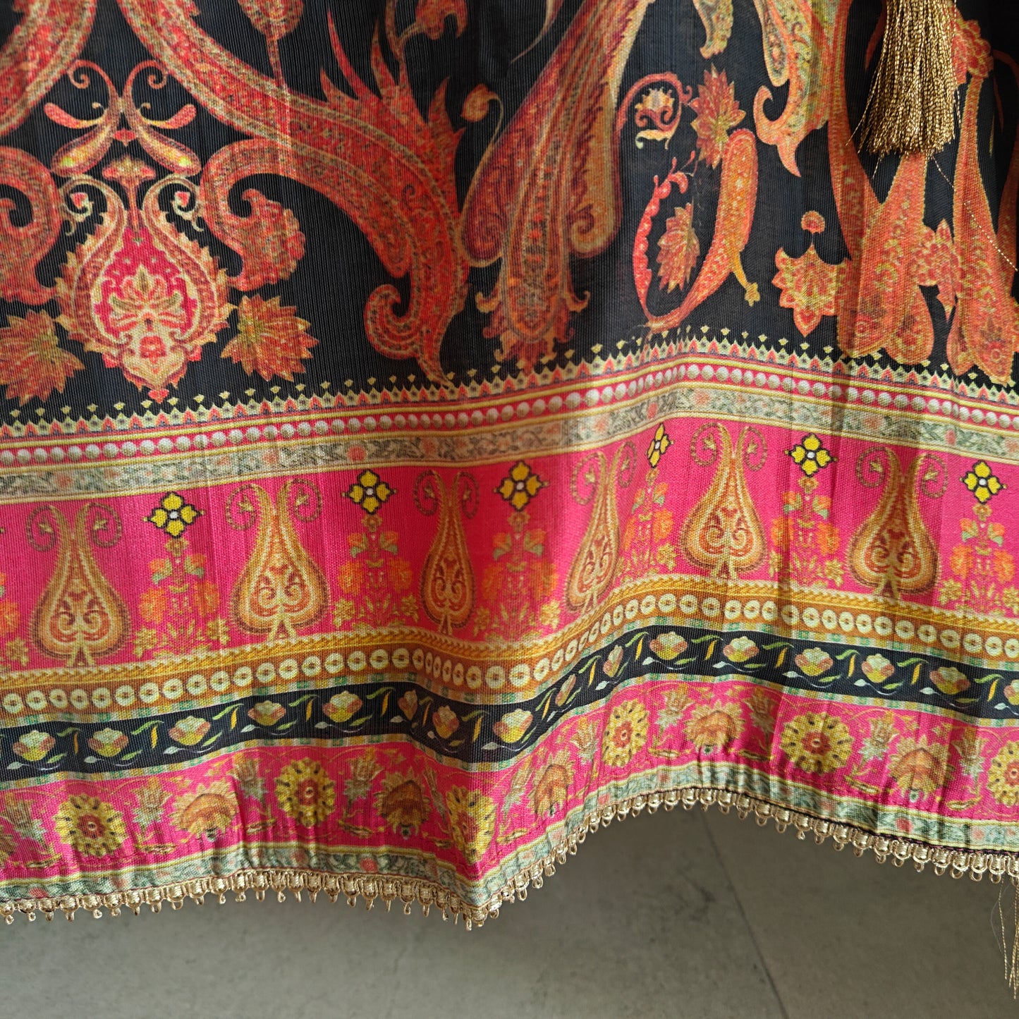 Pure Maheshwari Silk Embroidered yoke kurta semi stitched suit with digital print.