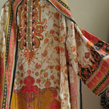 Pure Maheshwari Silk Embroidered yoke kurta semi stitched suit with digital print.