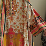 Pure Maheshwari Silk Embroidered yoke kurta semi stitched suit with digital print.