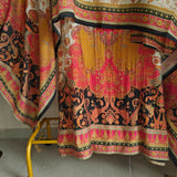 Pure Maheshwari Silk Embroidered yoke kurta semi stitched suit with digital print.