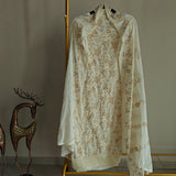 Cream Cotton embroidered dress material