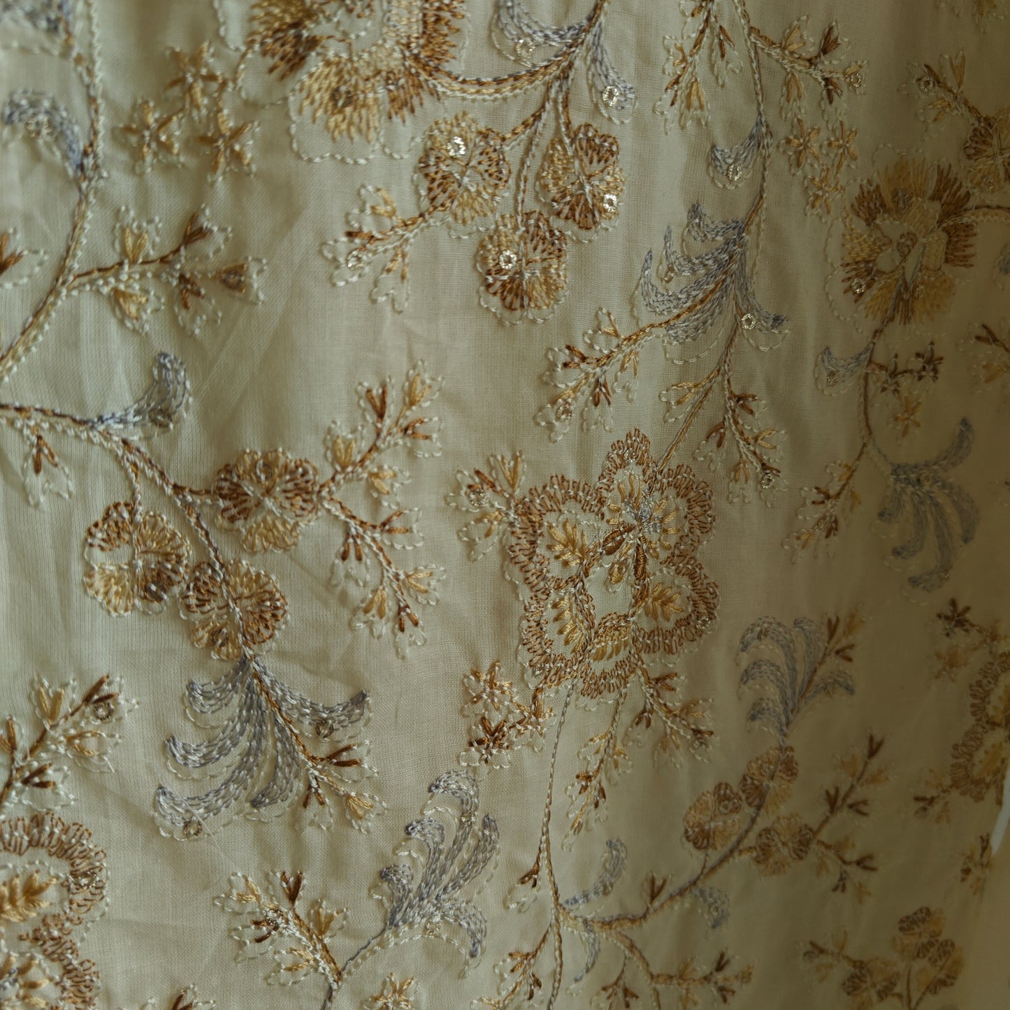 Cream Cotton embroidered dress material