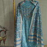 Blue chanderi cotton knot embroidery with resham thread and jamdani