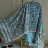 Blue chanderi cotton knot embroidery with resham thread and jamdani