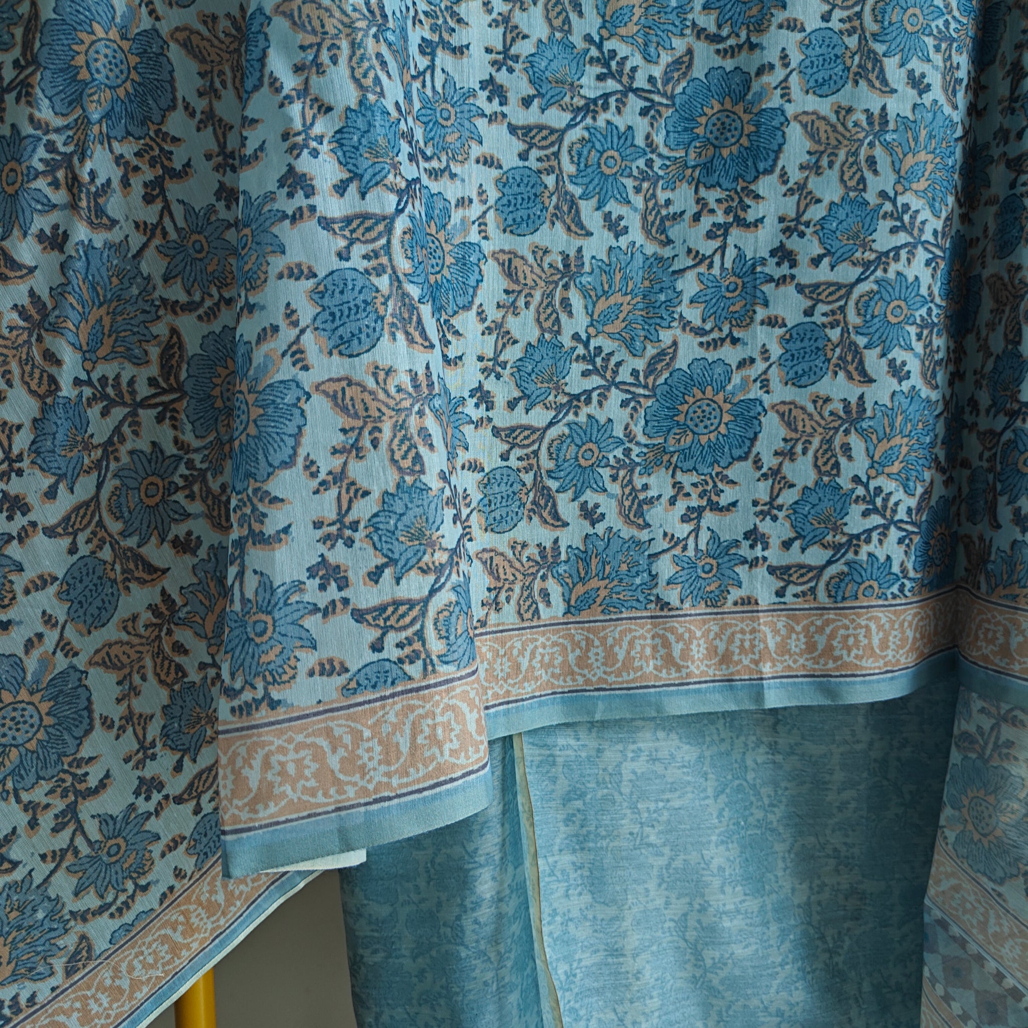 Blue chanderi cotton knot embroidery with resham thread and jamdani
