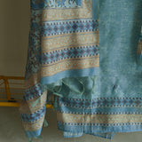 Blue chanderi cotton knot embroidery with resham thread and jamdani