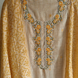 Yellow chanderi cotton knot embroidery with resham thread and jamdani