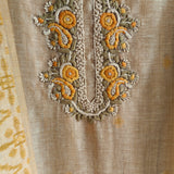 Yellow chanderi cotton knot embroidery with resham thread and jamdani