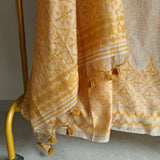 Yellow chanderi cotton knot embroidery with resham thread and jamdani