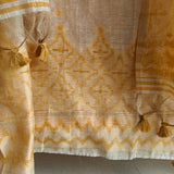 Yellow chanderi cotton knot embroidery with resham thread and jamdani