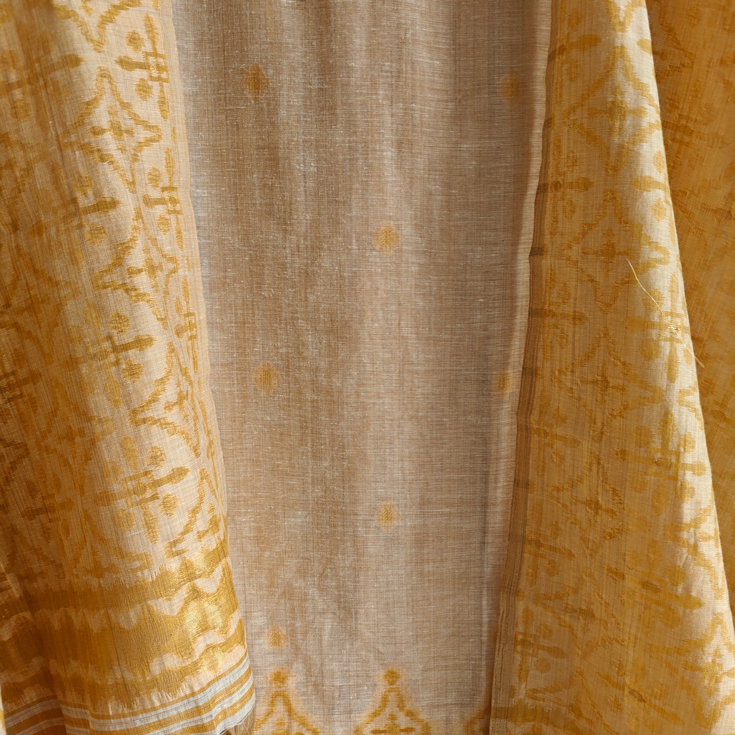 Yellow chanderi cotton knot embroidery with resham thread and jamdani