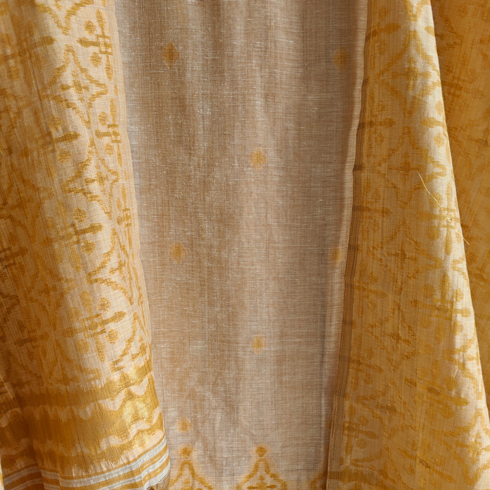 Yellow chanderi cotton knot embroidery with resham thread and jamdani