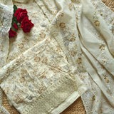 Cream Cotton embroidered dress material