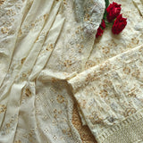 Cream Cotton embroidered dress material