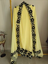 Yellow Georgette dress material with Black patchwork