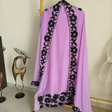 Purple Georgette dress material with Black patchwork