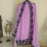 Purple Georgette dress material with Black patchwork