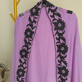 Purple Georgette dress material with Black patchwork