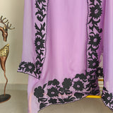 Purple Georgette dress material with Black patchwork